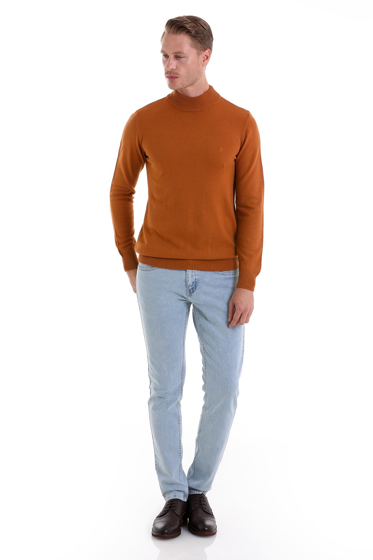 Hatemoğlu Camel Regular Fit Düz Yarım Balıkçı Yaka Triko Kazak görsel 2