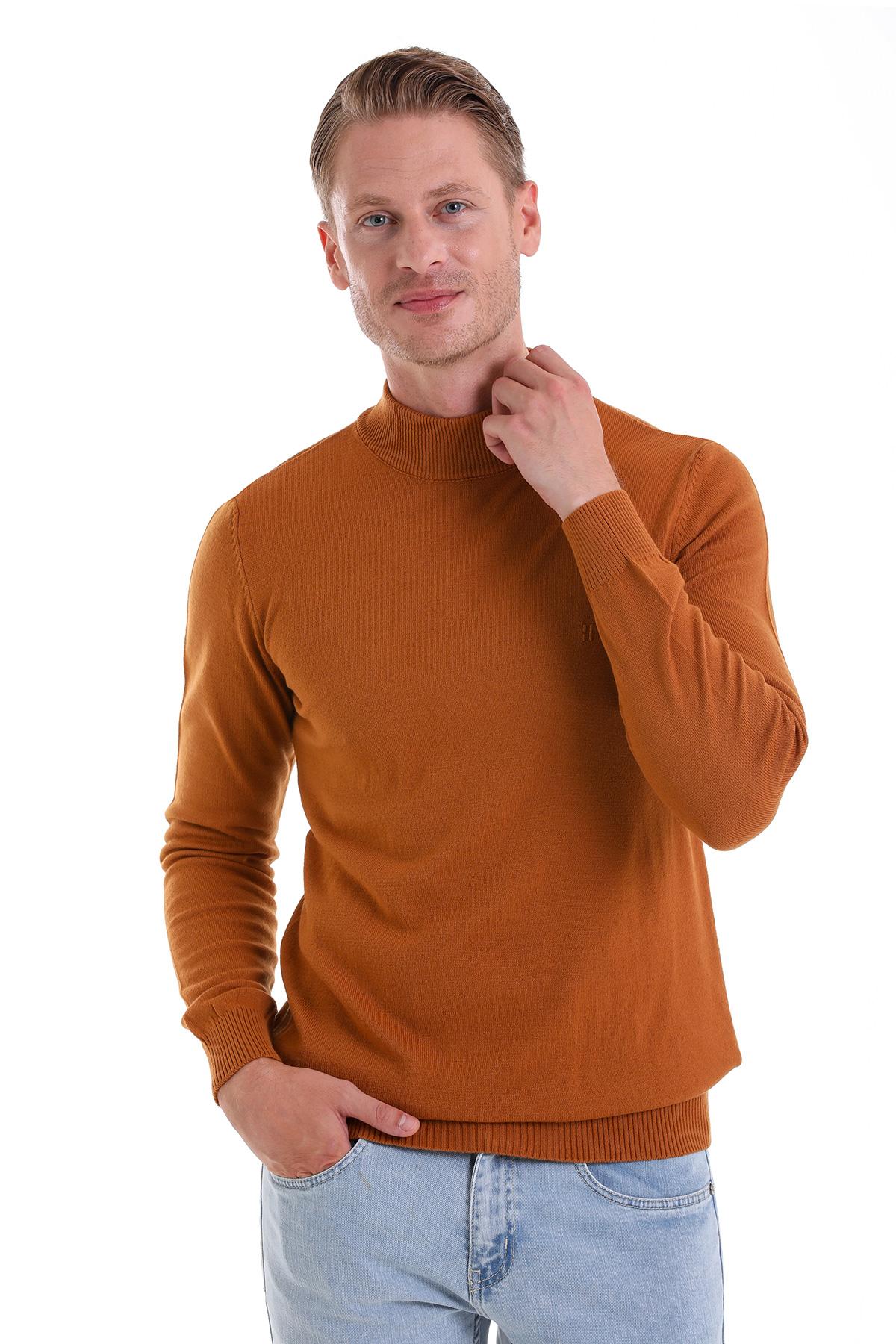 Hatemoğlu Camel Regular Fit Düz Yarım Balıkçı Yaka Triko Kazak görsel 4