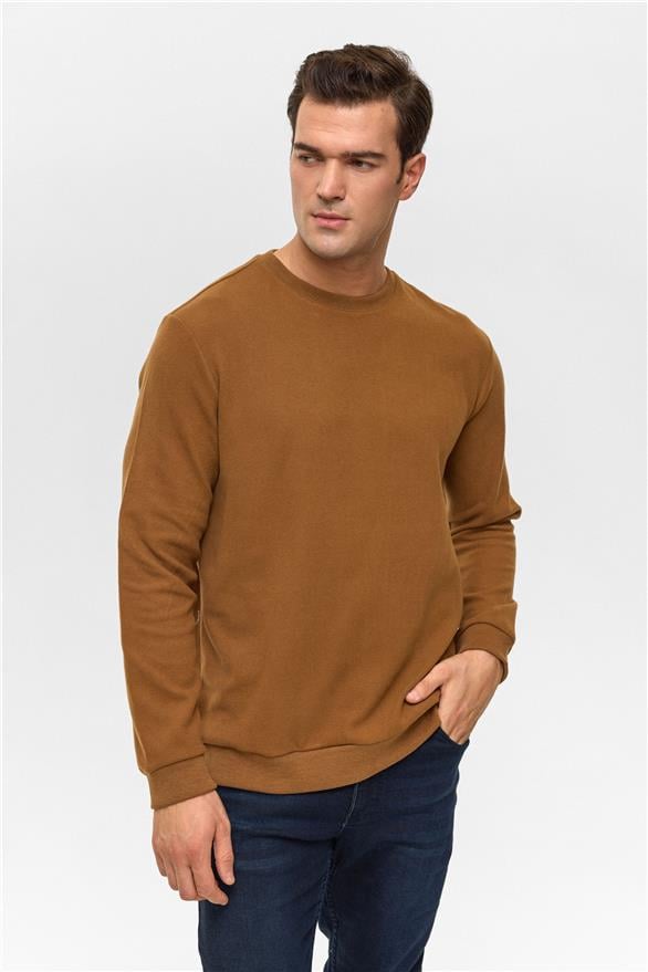 Süvari Koyu Kahve Regular Düz Bisiklet Yaka Sweatshirt