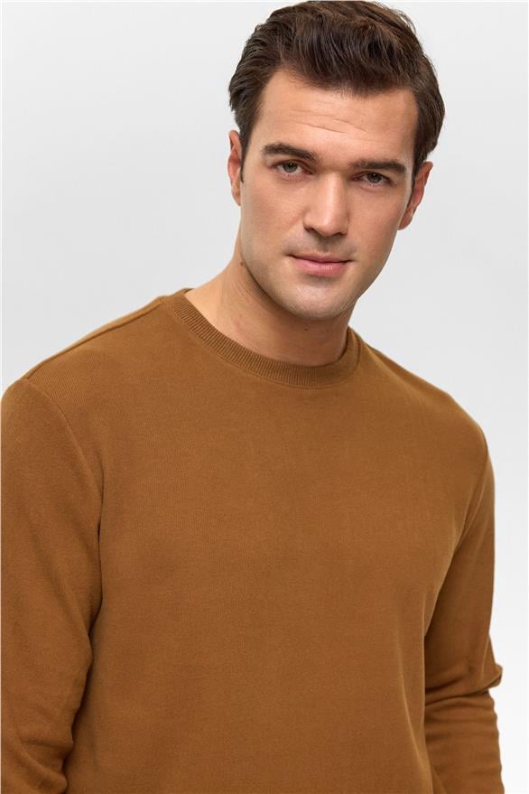 Süvari Koyu Kahve Regular Düz Bisiklet Yaka Sweatshirt görsel 2
