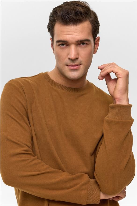 Süvari Koyu Kahve Regular Düz Bisiklet Yaka Sweatshirt görsel 3