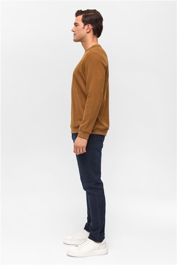 Süvari Koyu Kahve Regular Düz Bisiklet Yaka Sweatshirt görsel 4