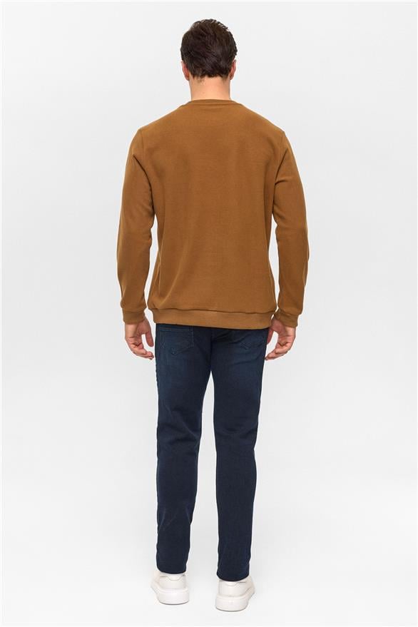 Süvari Koyu Kahve Regular Düz Bisiklet Yaka Sweatshirt görsel 5