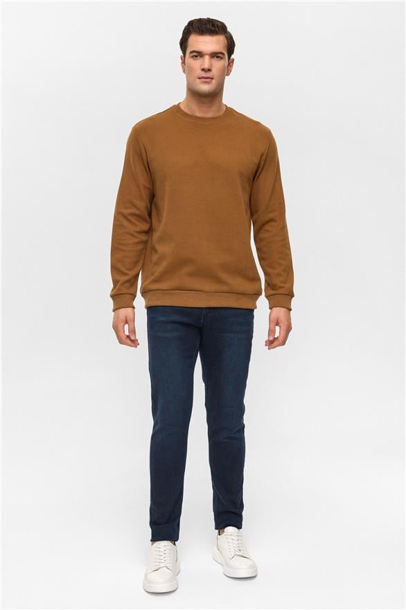 Süvari Koyu Kahve Regular Düz Bisiklet Yaka Sweatshirt görsel 6