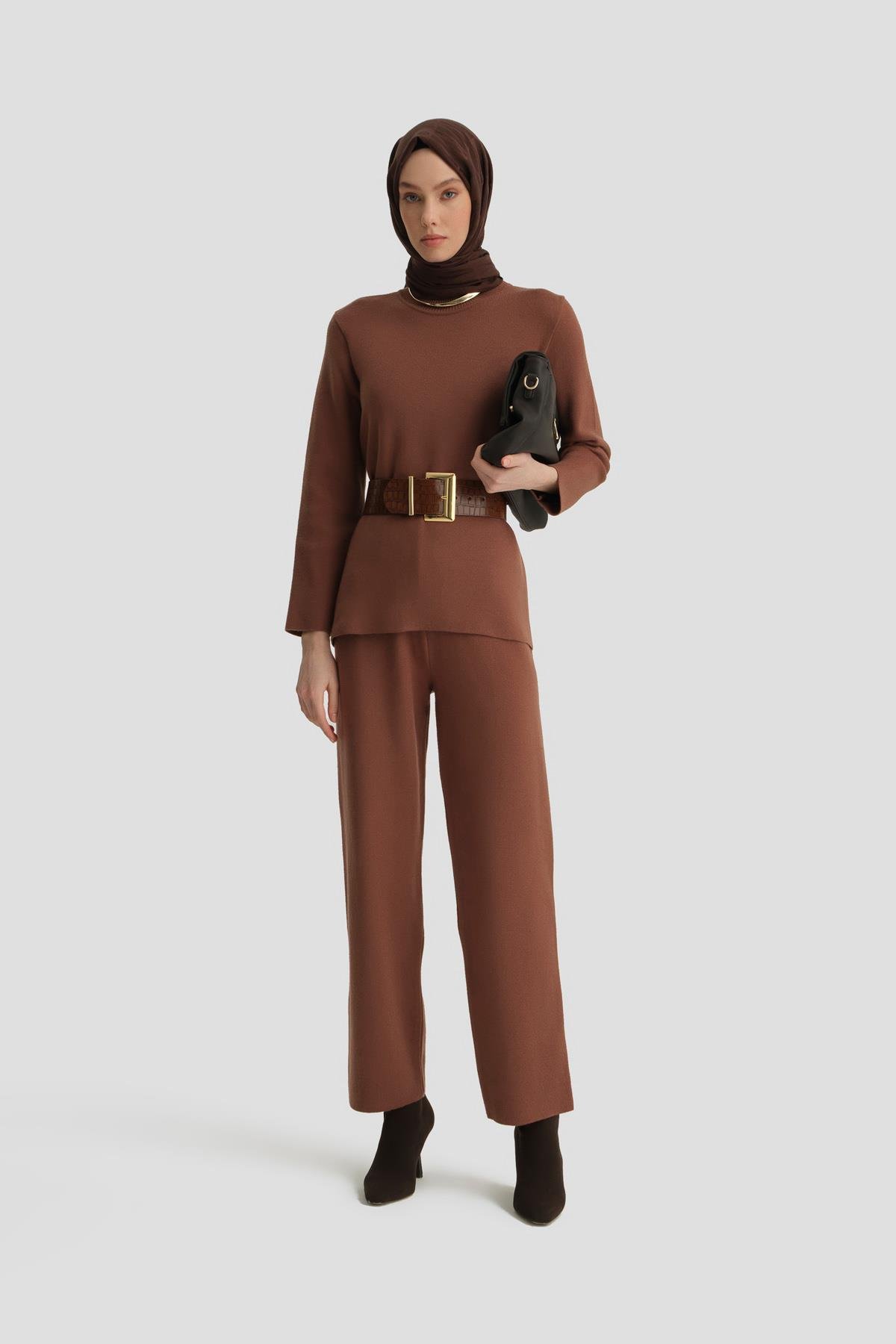 ARMİNE Pantolonlu Triko Takım 24Kd4219 Acı Kahve görsel 2