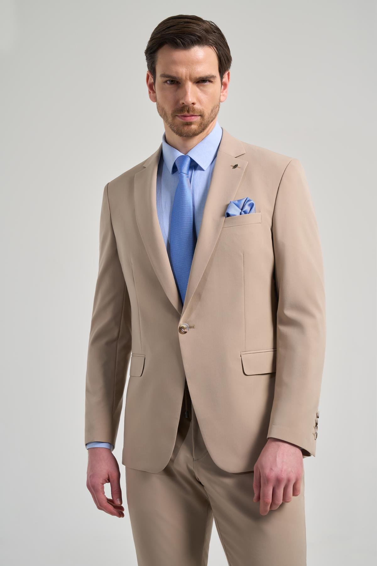 İMZA Düz Gabardin Mono Yaka Tam Astar Beli Lastikli Esnek 6 Drop Slim Fit Takım Elbise 1001250155 görsel 2