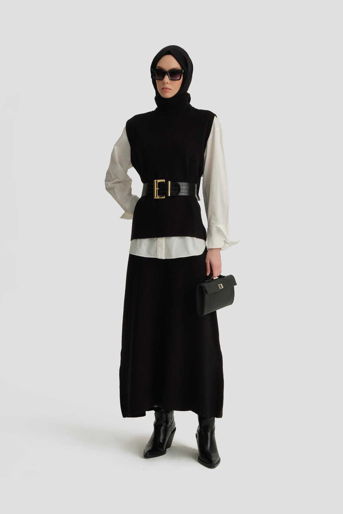 ARMİNE Sıfır Kol Kazak Etekli Takım 24Kd4220 Siyah görsel 2