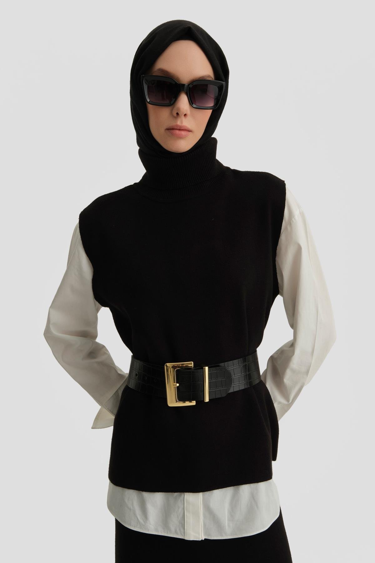 ARMİNE Sıfır Kol Kazak Etekli Takım 24Kd4220 Siyah görsel 3