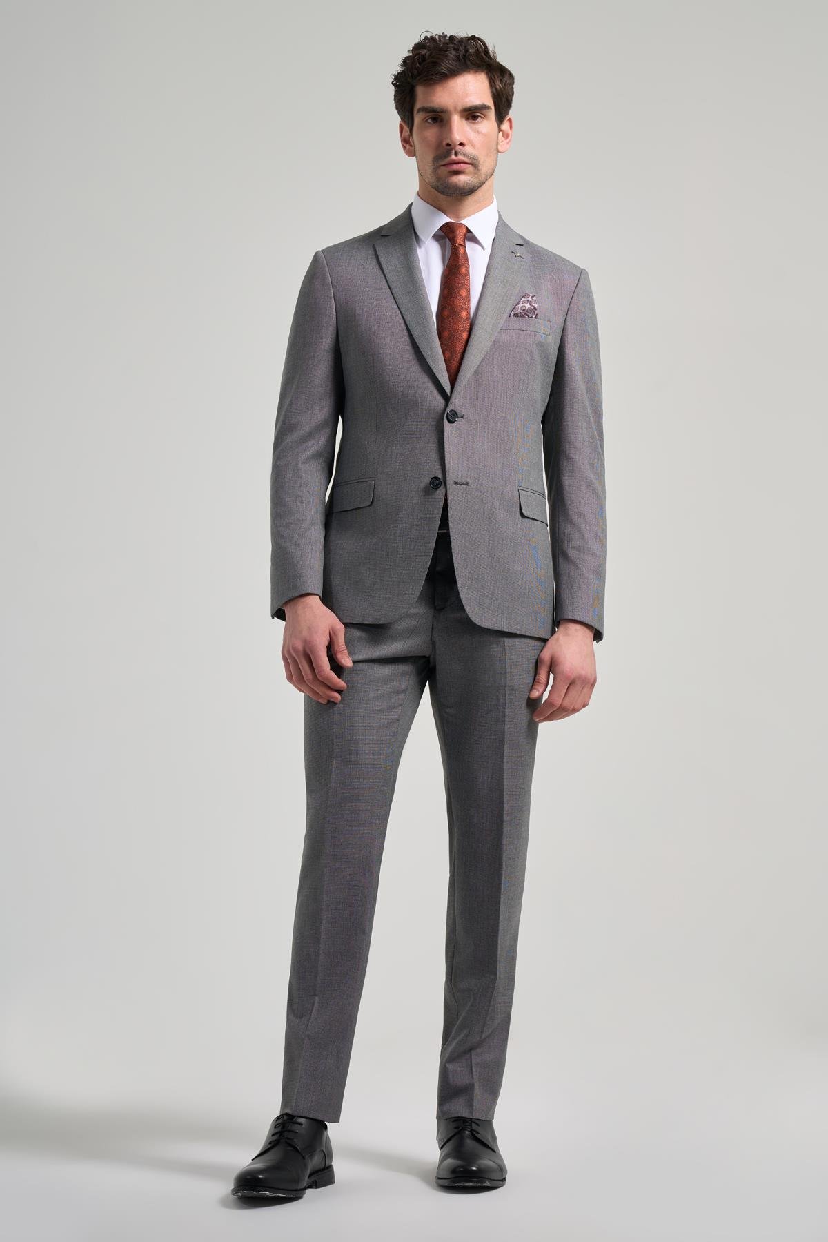 İMZA Kendinden Desenli Bez Ayağı Mono Yaka Tam Astar Esnek 6 Drop Slim Fit Takım Elbise 1001250168
