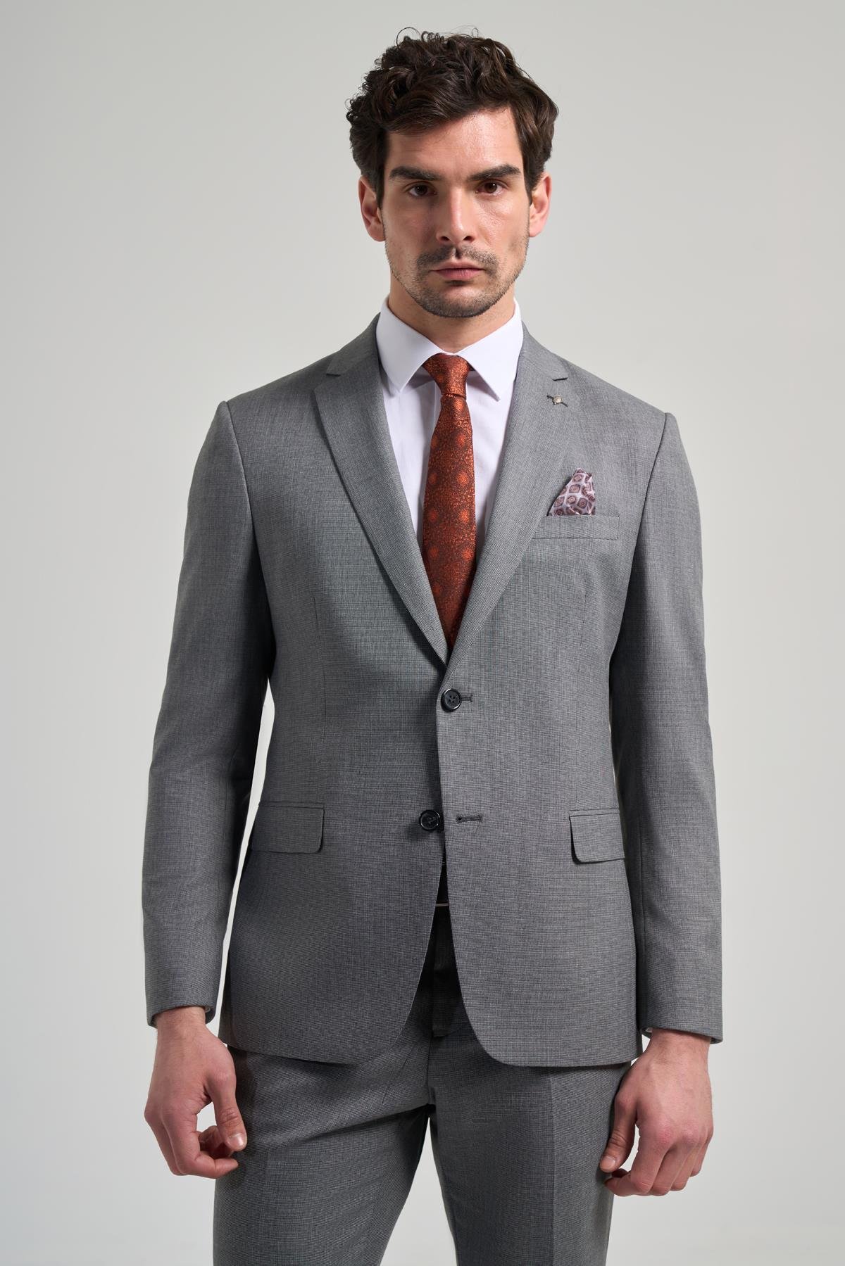 İMZA Kendinden Desenli Bez Ayağı Mono Yaka Tam Astar Esnek 6 Drop Slim Fit Takım Elbise 1001250168 görsel 2