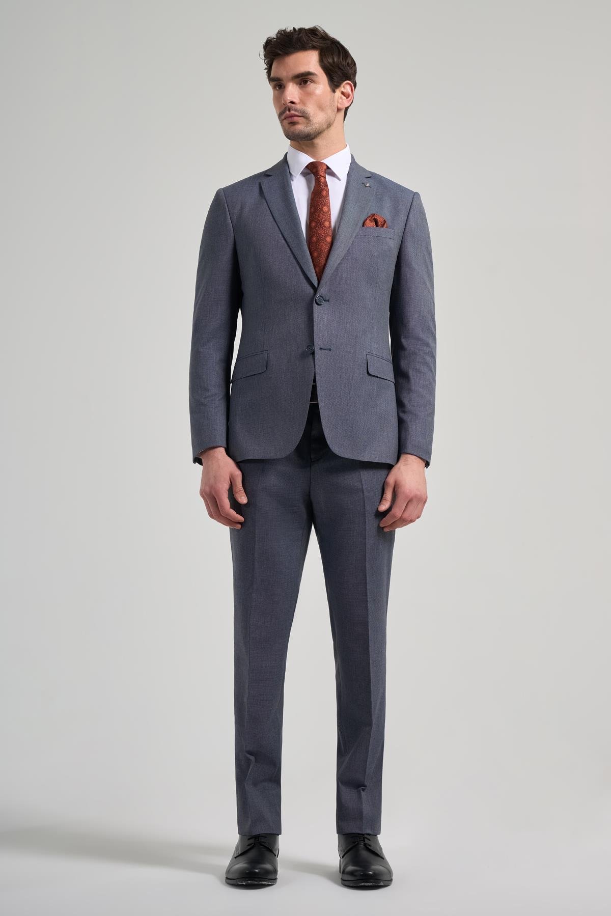 İMZA Kendinden Desenli Bez Ayağı Mono Yaka Tam Astar Esnek 6 Drop Slim Fit Takım Elbise 1001250168 görsel 3