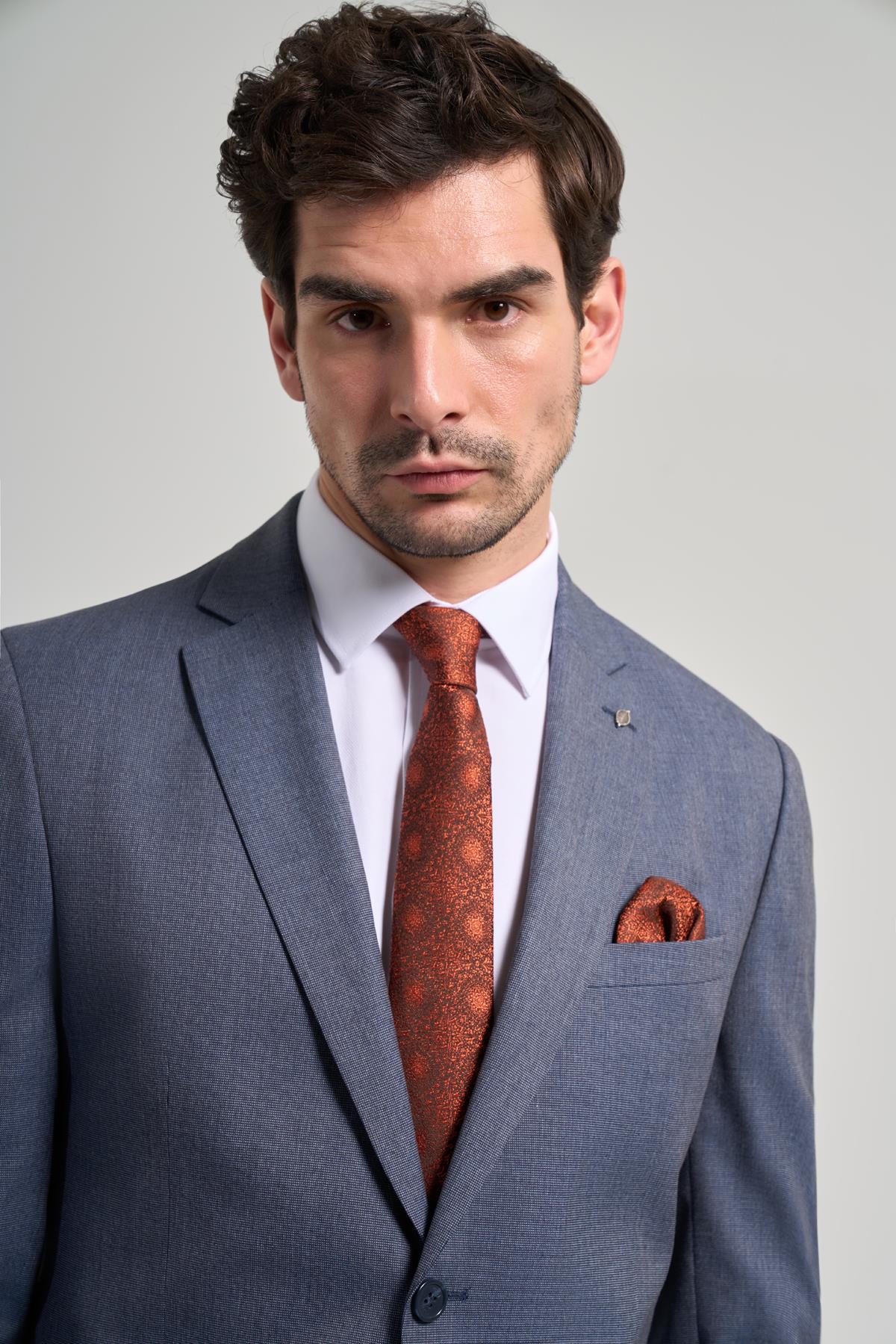 İMZA Kendinden Desenli Bez Ayağı Mono Yaka Tam Astar Esnek 6 Drop Slim Fit Takım Elbise 1001250168 görsel 6