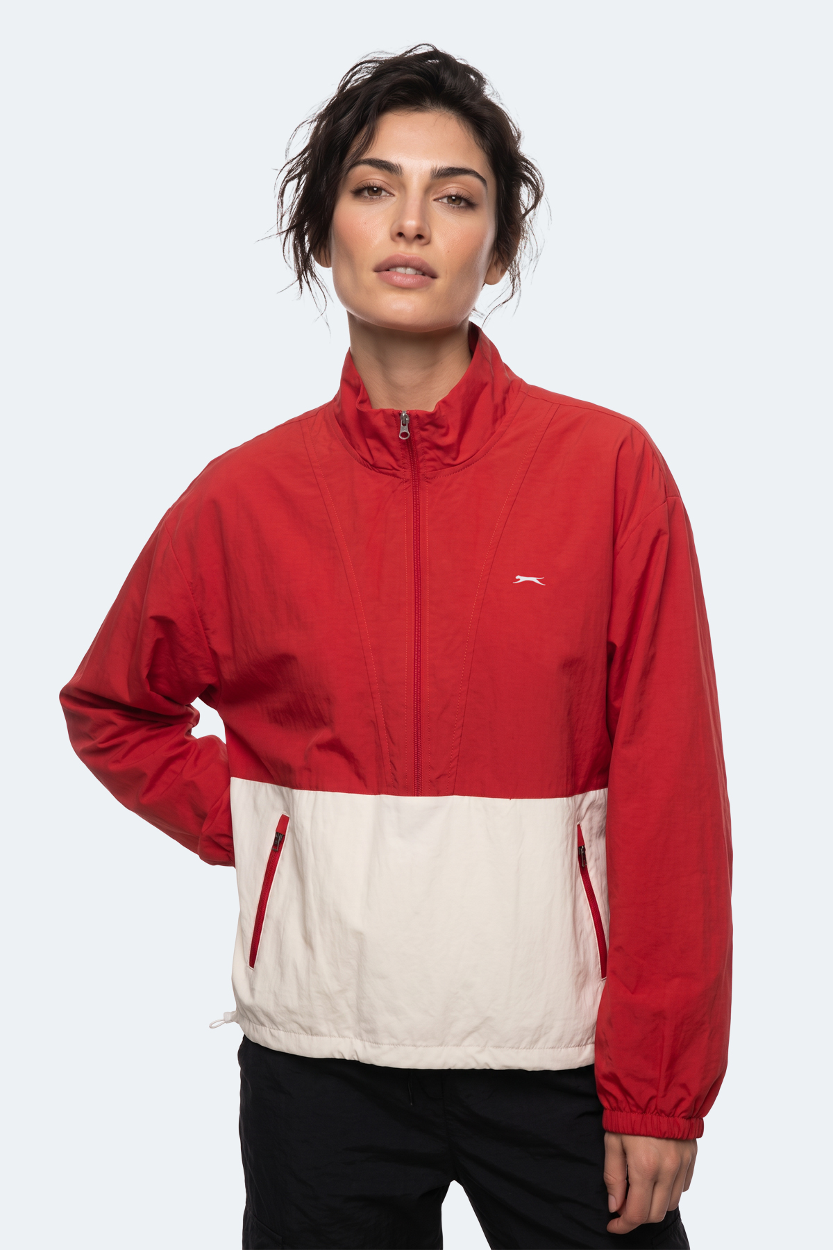 SLAZENGER RESTORED Kadın Dik Yaka Fermuarlı Oversıze Kırmızı Rüzgarlık