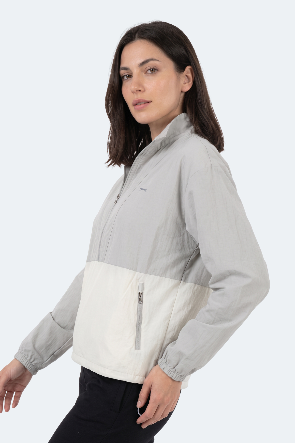SLAZENGER RYDER I Kadın Dik Yaka Fermuarlı Oversıze Gri Rüzgarlık görsel 5