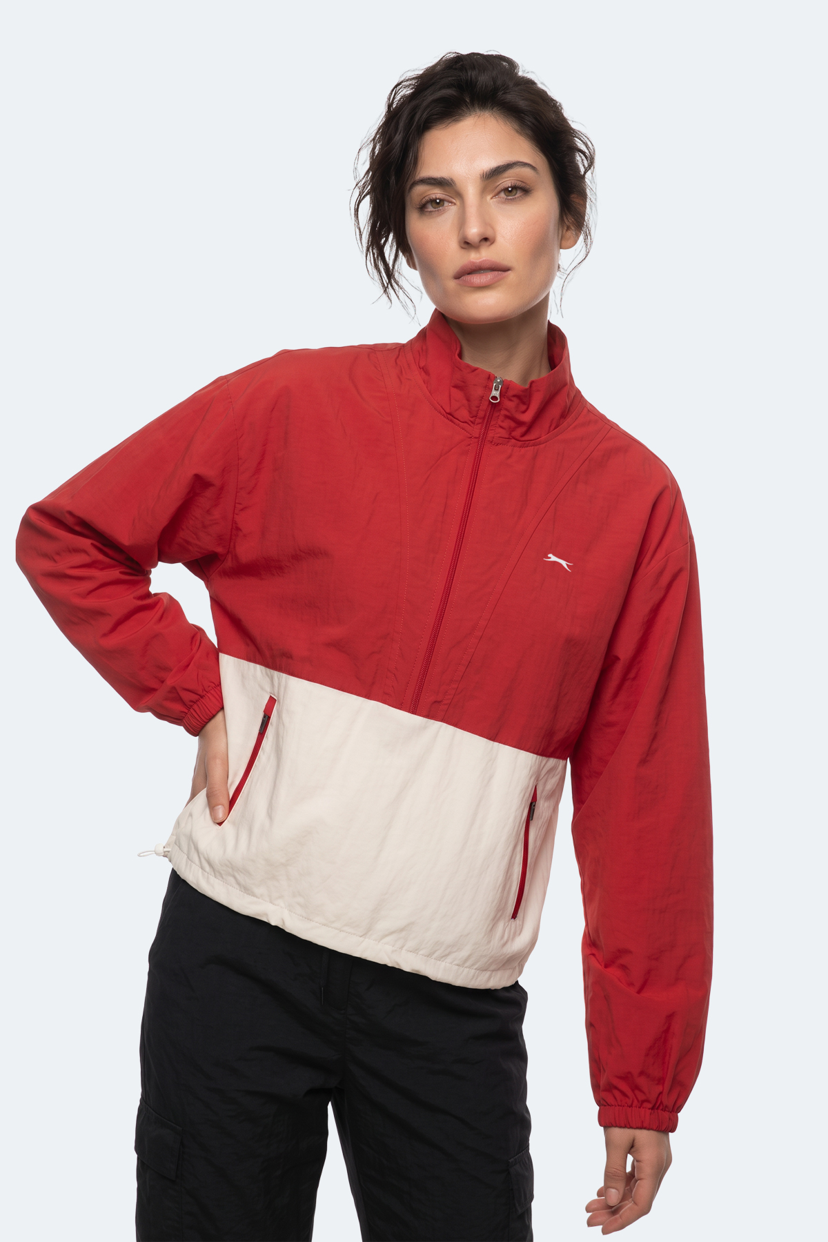 SLAZENGER RESTORED Kadın Dik Yaka Fermuarlı Oversıze Kırmızı Rüzgarlık görsel 6