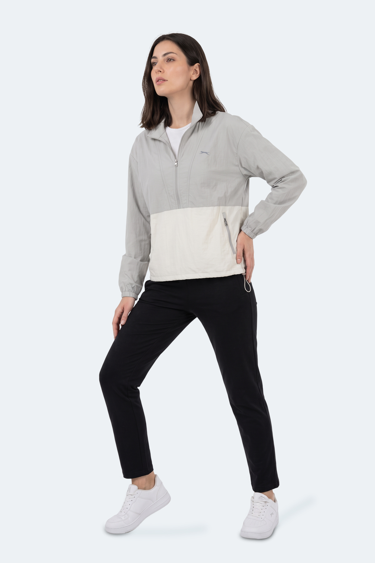 SLAZENGER RYDER I Kadın Dik Yaka Fermuarlı Oversıze Gri Rüzgarlık görsel 6