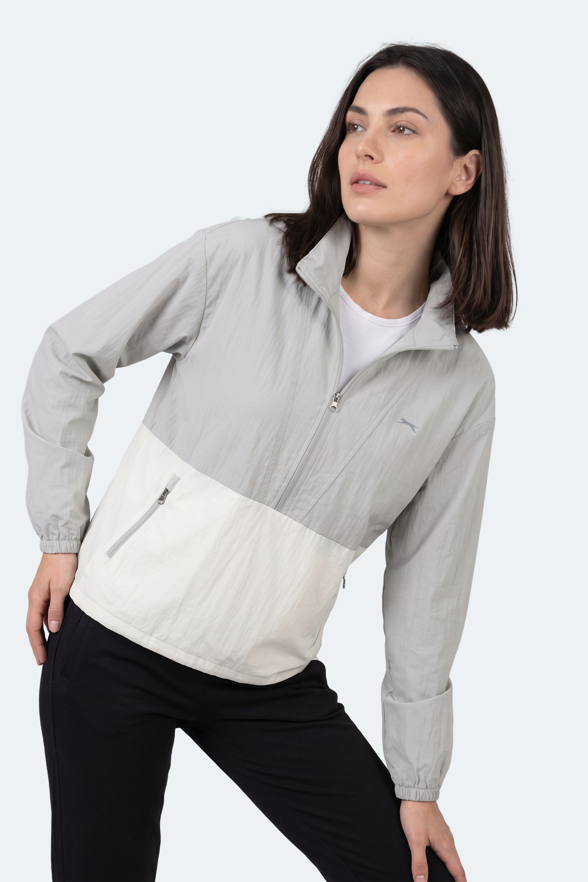 SLAZENGER RYDER I Kadın Dik Yaka Fermuarlı Oversıze Gri Rüzgarlık görsel 8