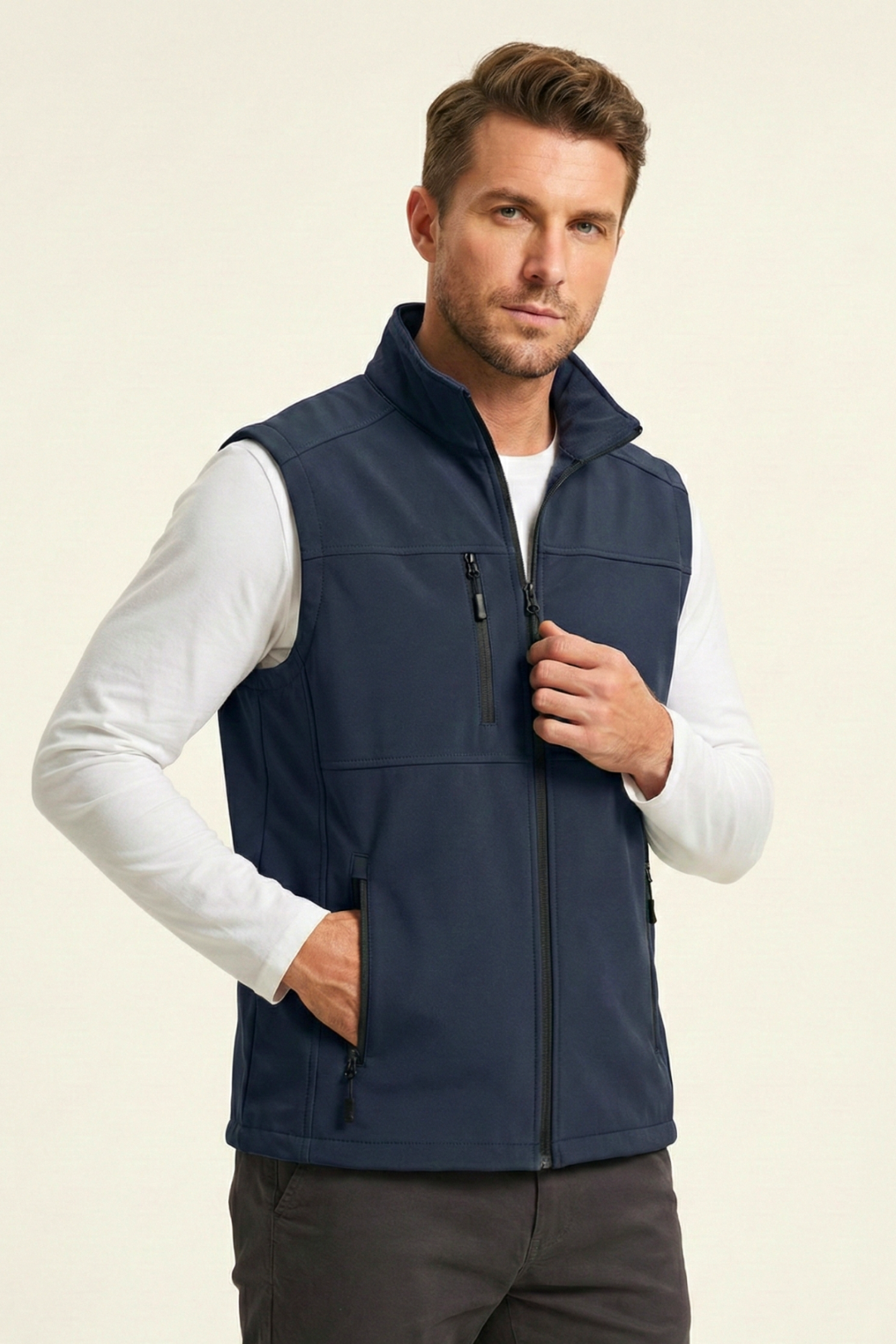 Genius Store Erkek Yelek Softshell Su Geçirmez Tam Fermuarlı Cepli Normal Kalıp Spor Yelek