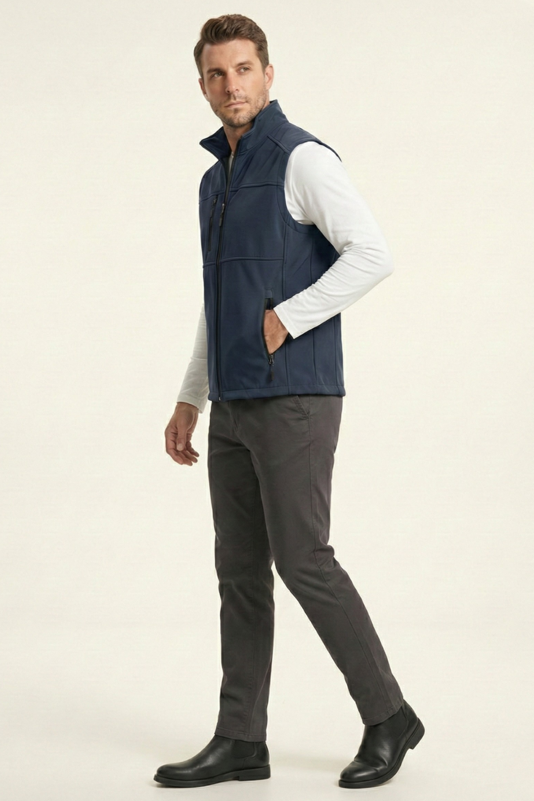 Genius Store Erkek Yelek Softshell Su Geçirmez Tam Fermuarlı Cepli Normal Kalıp Spor Yelek görsel 2