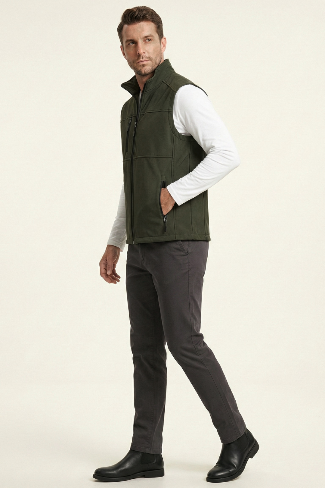 Genius Store Erkek Yelek Softshell Su Geçirmez Tam Fermuarlı Cepli Normal Kalıp Spor Yelek görsel 2