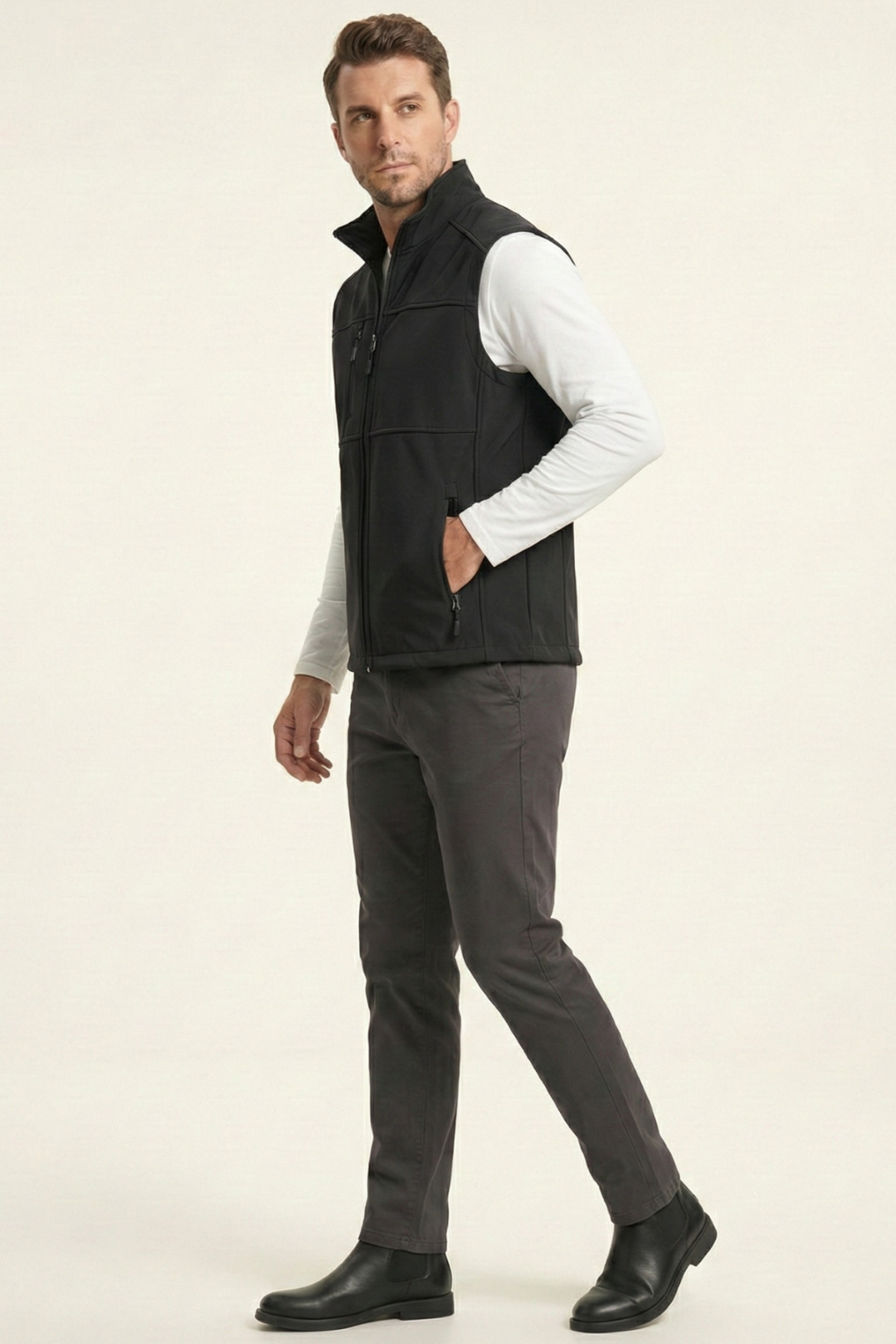 Genius Store Erkek Yelek Softshell Su Geçirmez Tam Fermuarlı Cepli Normal Kalıp Spor Yelek görsel 2