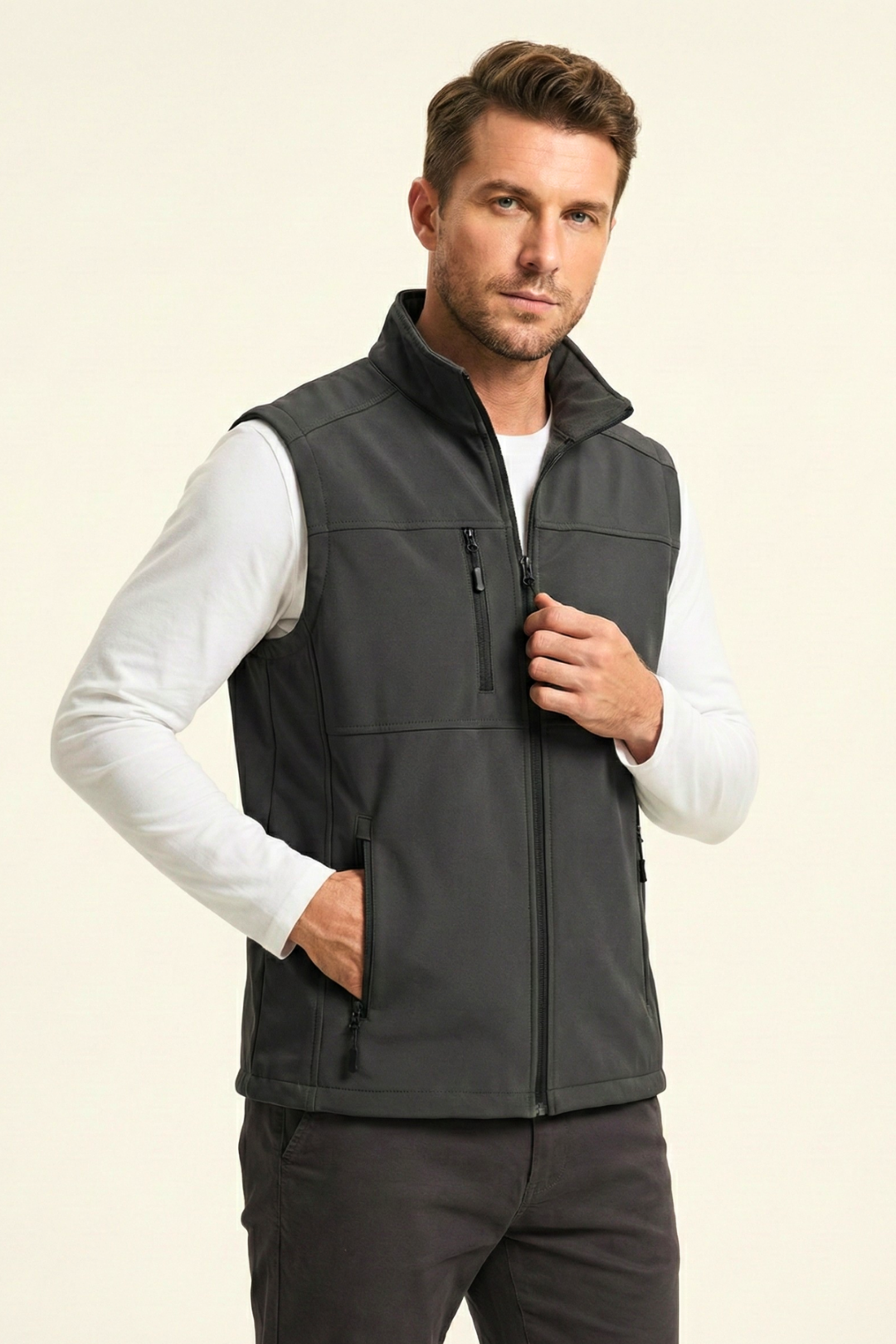 Genius Store Erkek Yelek Softshell Su Geçirmez Tam Fermuarlı Cepli Normal Kalıp Spor Yelek