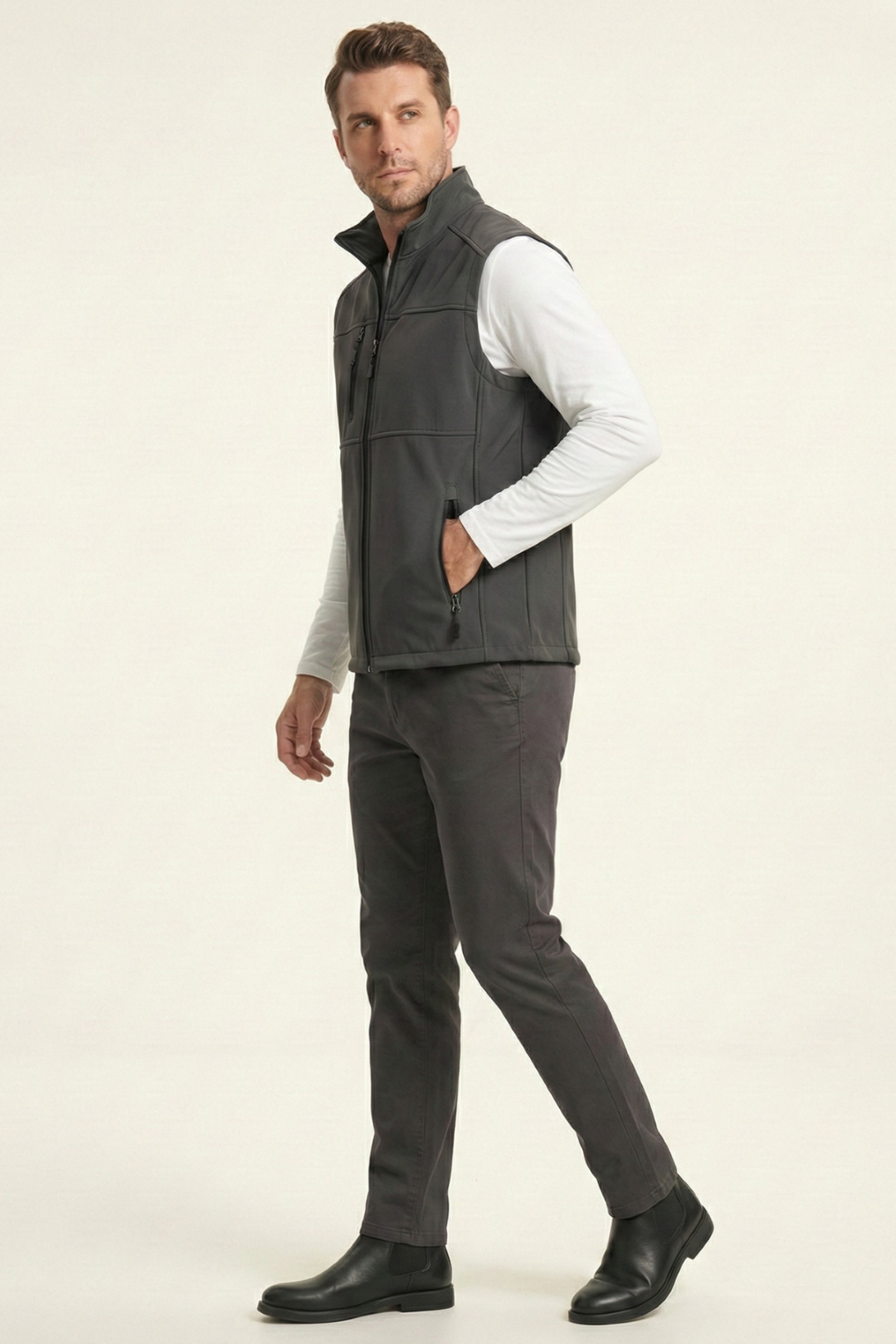 Genius Store Erkek Yelek Softshell Su Geçirmez Tam Fermuarlı Cepli Normal Kalıp Spor Yelek görsel 2