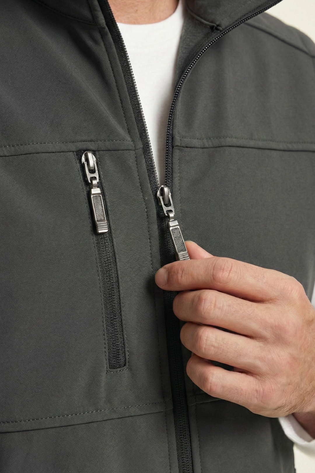 Genius Store Erkek Yelek Softshell Su Geçirmez Tam Fermuarlı Cepli Normal Kalıp Spor Yelek görsel 4