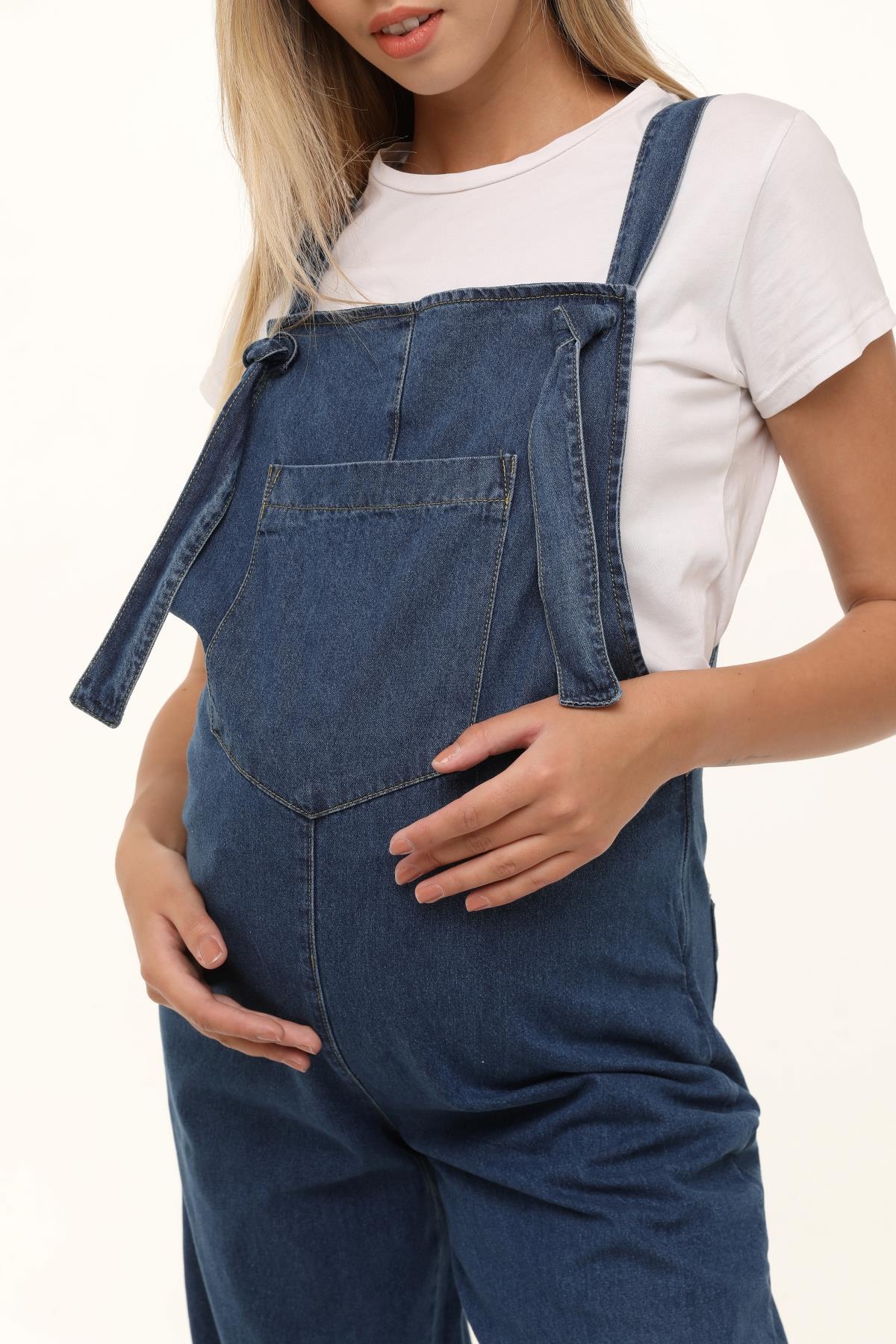 Luvmabelly Yandan Fermuarlı Kadın Denim Hamile Salopet görsel 4