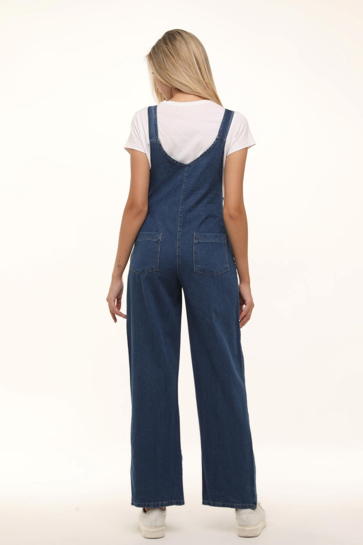 Luvmabelly Yandan Fermuarlı Kadın Denim Hamile Salopet görsel 5