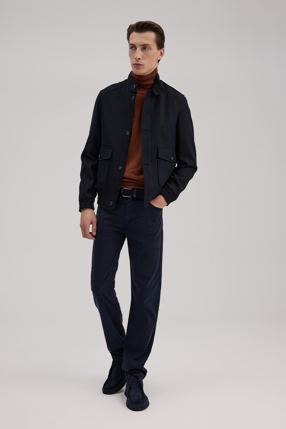 JAKAMEN Lacivert Slim Fit Mono Yaka Cepli Ceket Görünümlü Mont