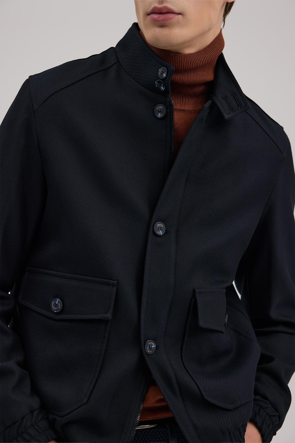 JAKAMEN Lacivert Slim Fit Mono Yaka Cepli Ceket Görünümlü Mont görsel 3