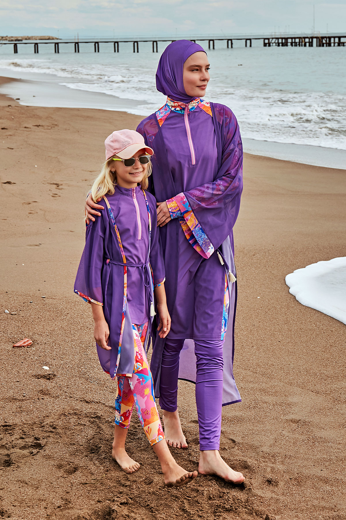 Marina Desenli Mor Kimono Kaftan P2426 görsel 2