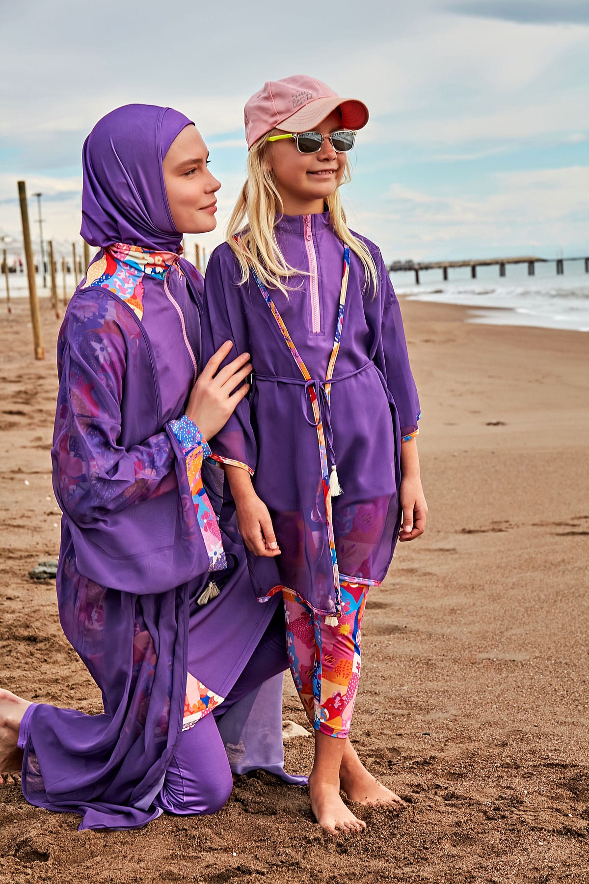 Marina Desenli Mor Kimono Kaftan P2426 görsel 3