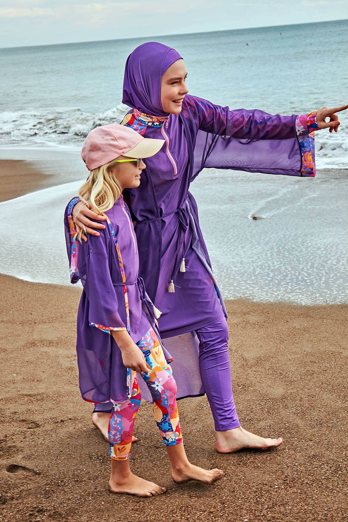 Marina Desenli Mor Kimono Kaftan P2426 görsel 4