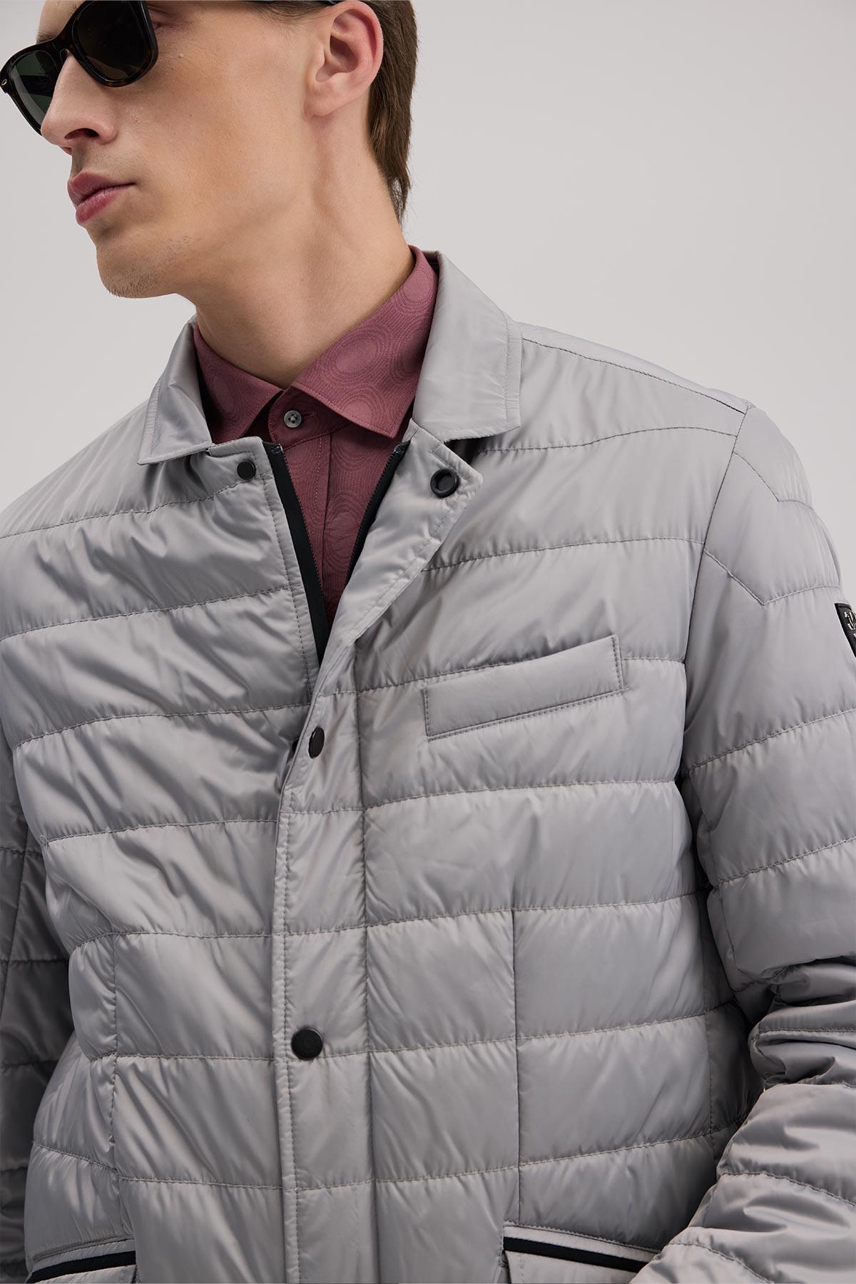 JAKAMEN Gri Comfort Fit Dik Yaka Fermuarlı Şişme Mont görsel 3