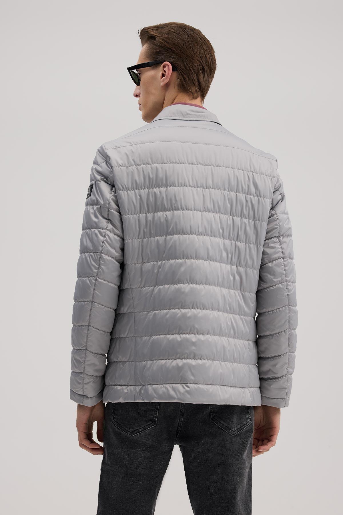 JAKAMEN Gri Comfort Fit Dik Yaka Fermuarlı Şişme Mont görsel 4