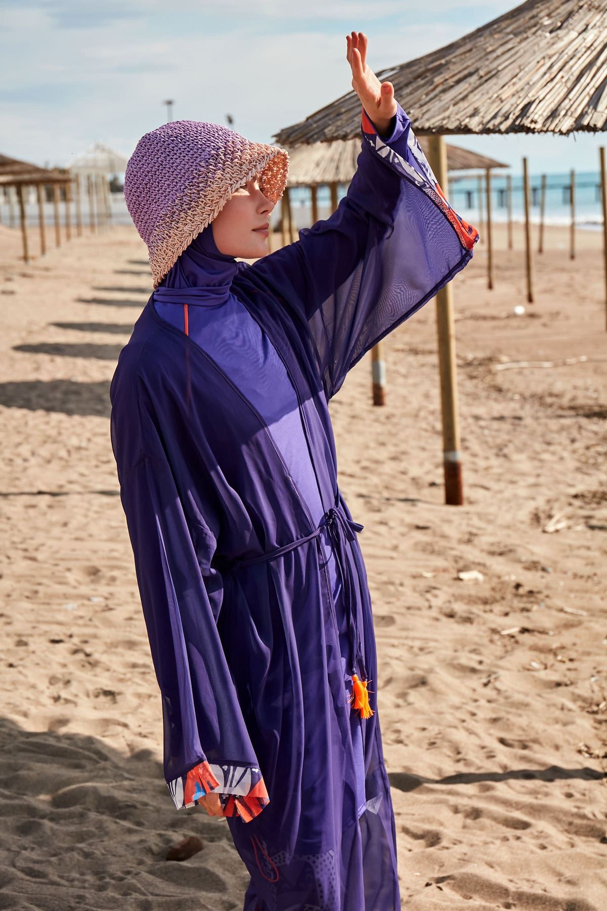 Marina Desenli Mor Kimono Kaftan P2420