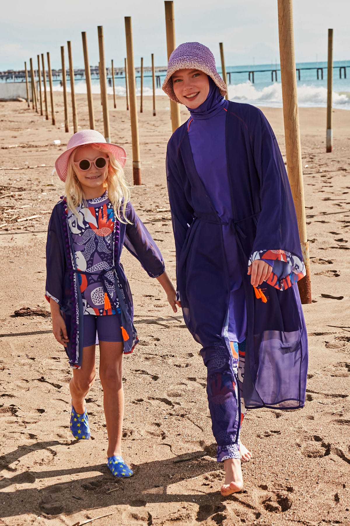 Marina Desenli Mor Kimono Kaftan P2420 görsel 5