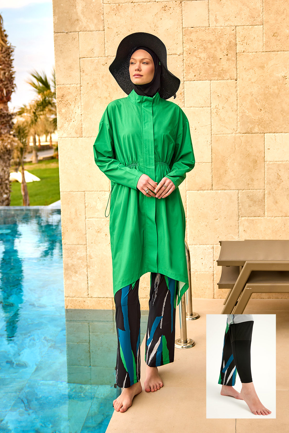 Marina Tam Kapalı Tesettür Mayo M2503-1 Yeşil