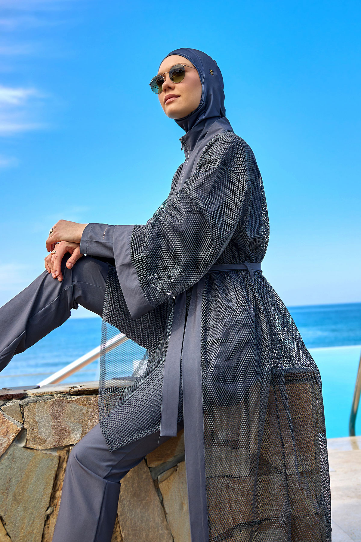 Marina Füme Tül Detaylı Pareo Kaftan P2501-5