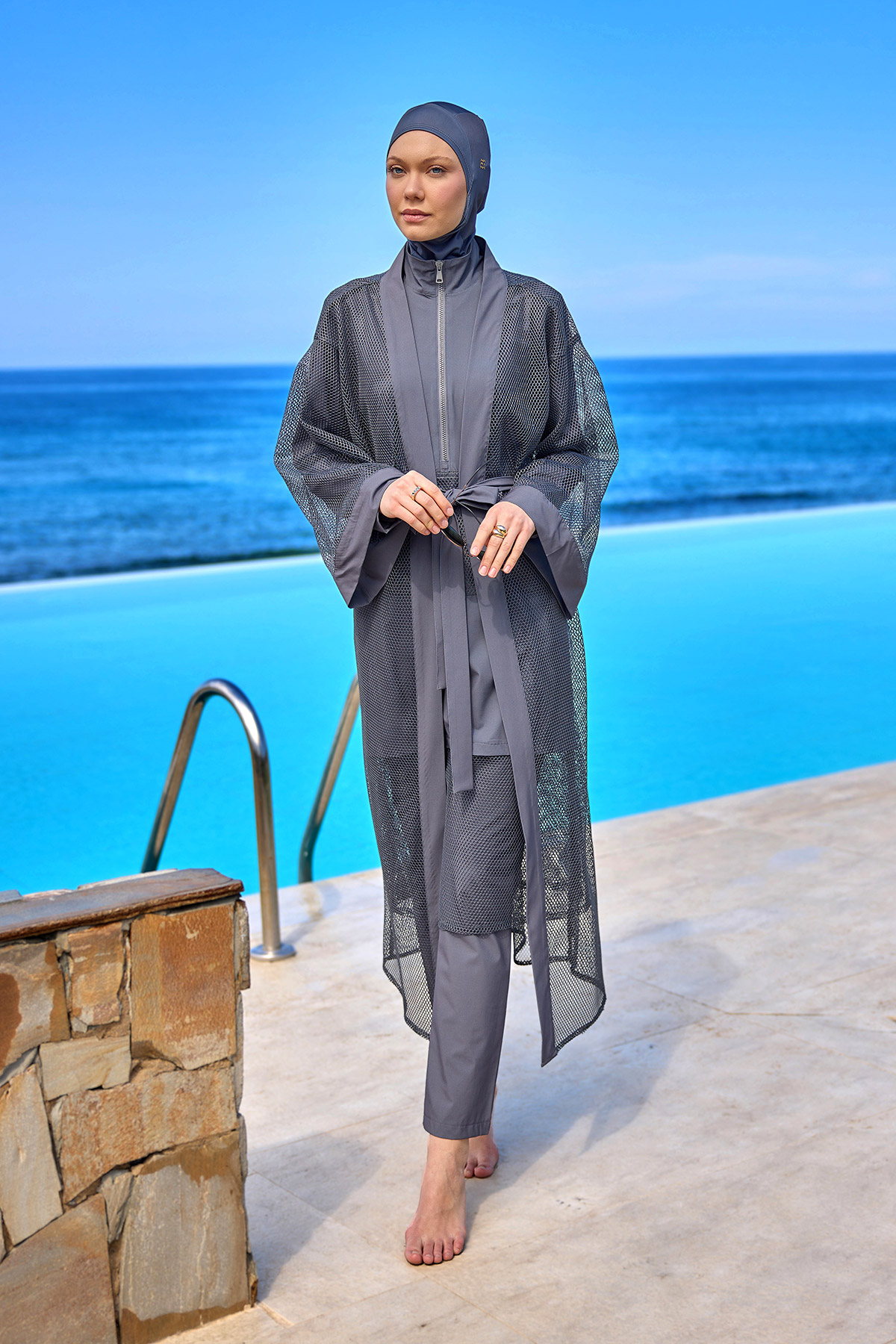 Marina Füme Tül Detaylı Pareo Kaftan P2501-5 görsel 2