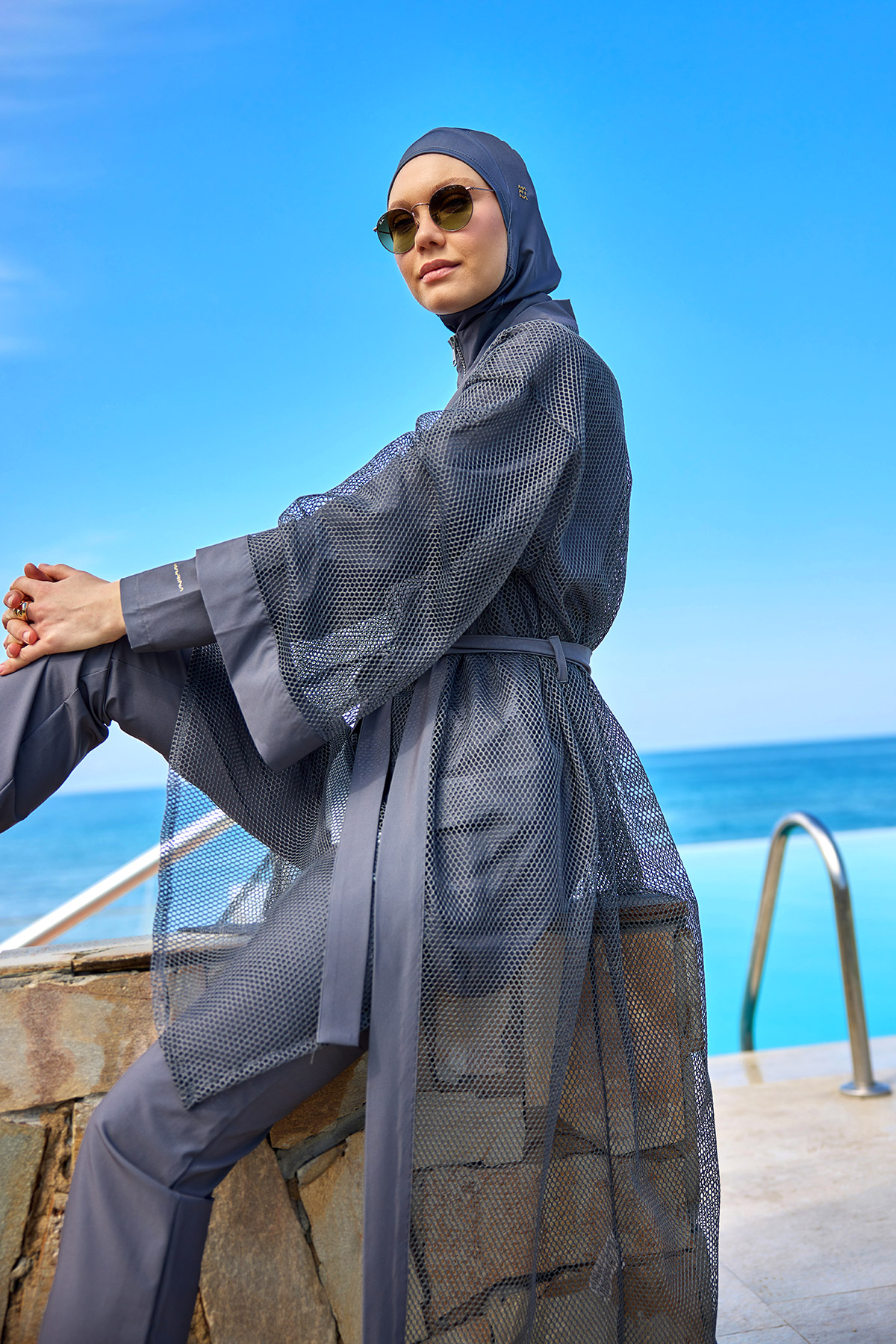 Marina Füme Tül Detaylı Pareo Kaftan P2501-5 görsel 3