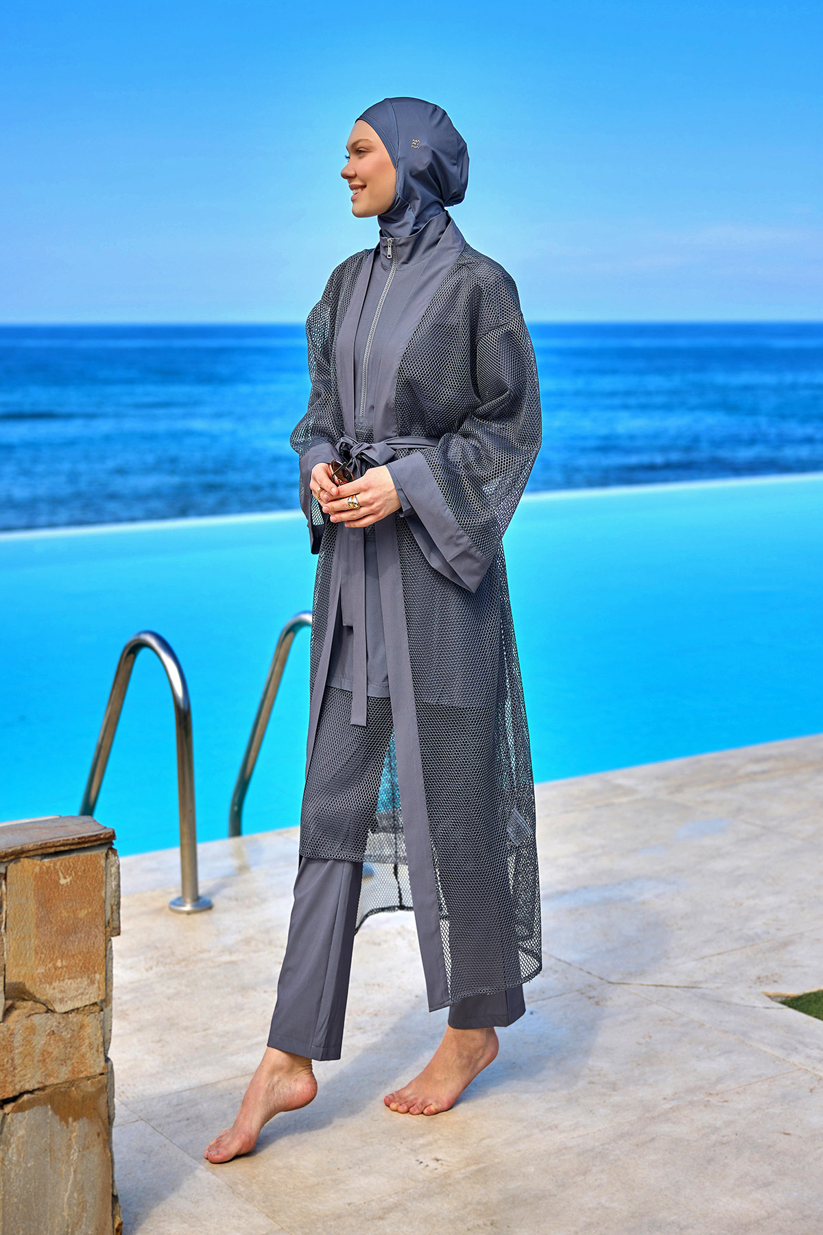 Marina Füme Tül Detaylı Pareo Kaftan P2501-5 görsel 4