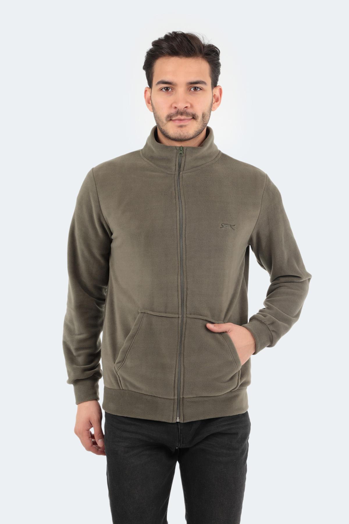 SLAZENGER SANSA Erkek Fermuarlı Sweatshirt Hırka Haki