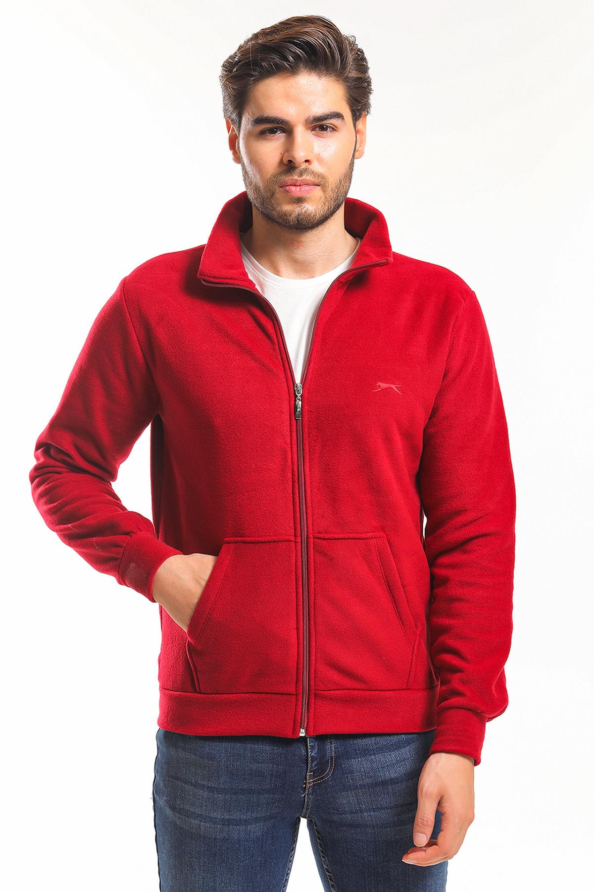 SLAZENGER SANSA Erkek Fermuarlı Sweatshirt Hırka Bordo