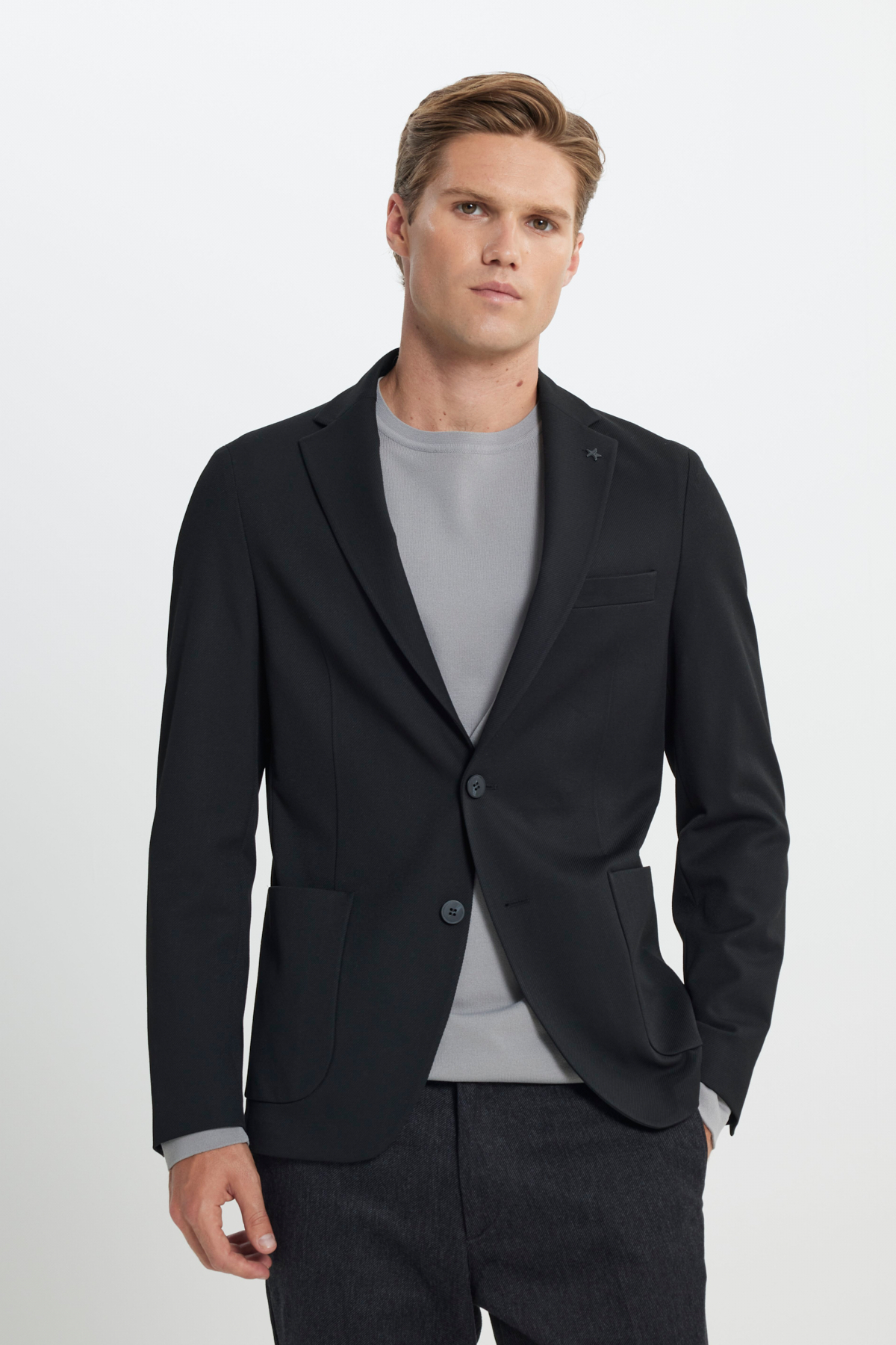 Altınyıldız Classics Erkek Siyah Slim Fit Dar Kesim Mono Yaka Beli Bağlamalı Diagonal Desenli Torba Cepli Takım Elbise görsel 4