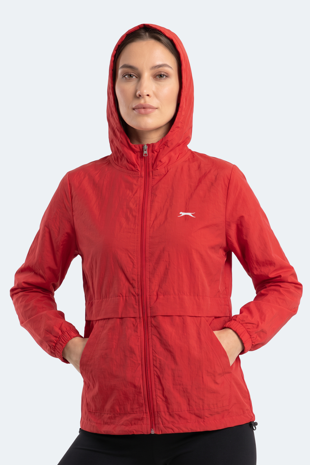 SLAZENGER RAID Kadın Kapüşonlu Fermuarlı Kırmızı Rüzgarlık görsel 8