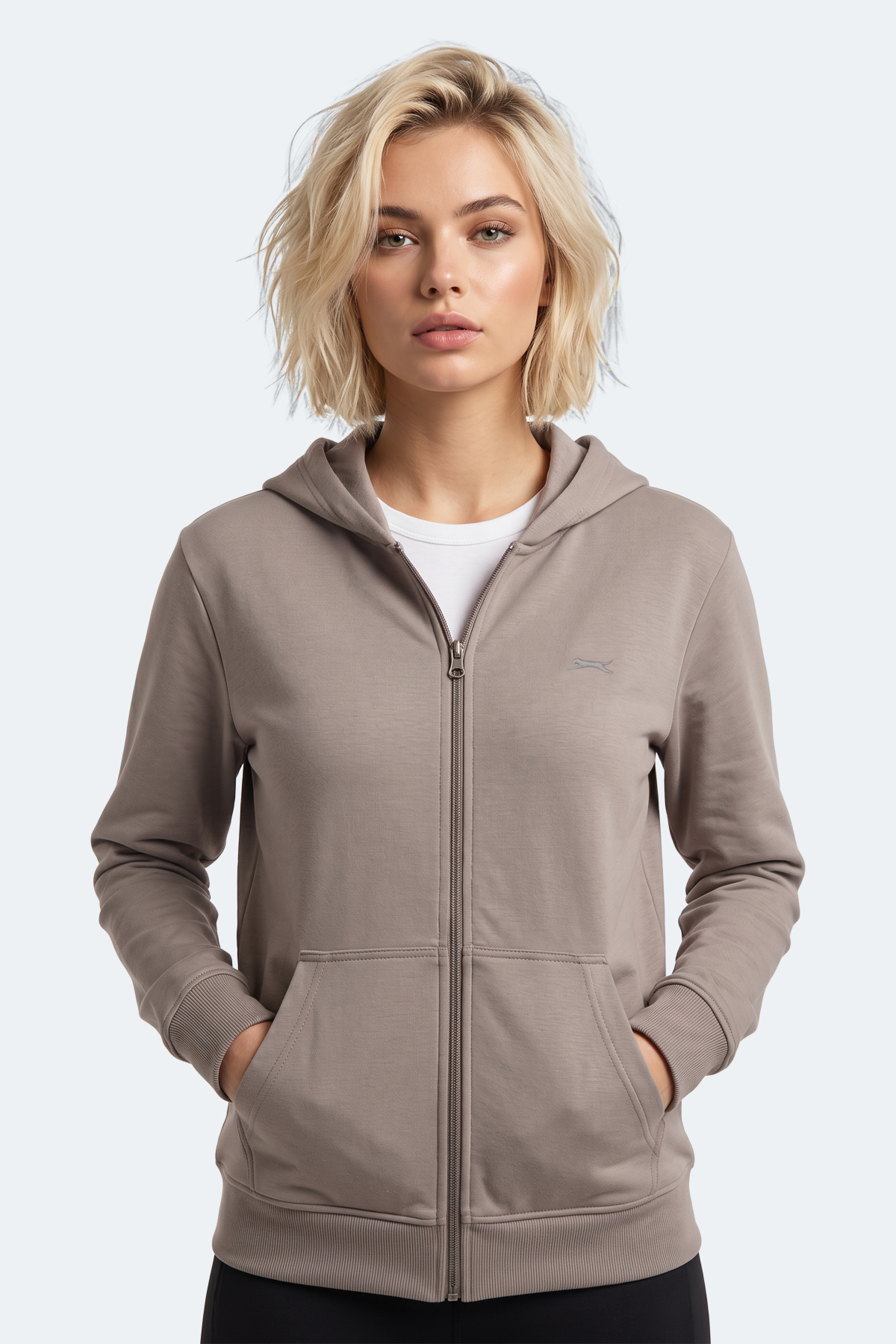 SLAZENGER SERA I Kadın Fermuarlı Gri Sweatshırt