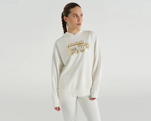 Hummel Albina Oversize Hoodie Kadın Günlük Sweatshirts 922135-9003 Bej görsel 5